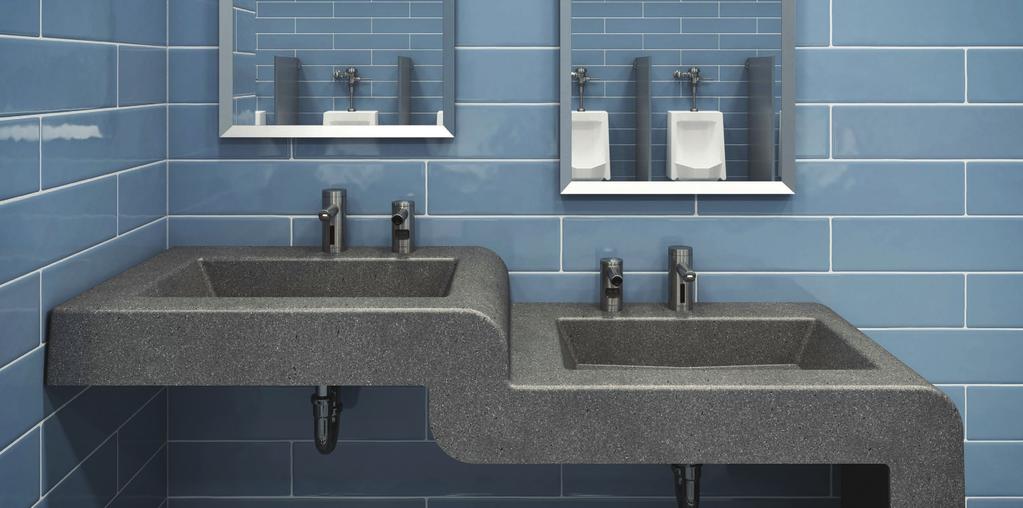 SloanStone SloanStone Waterfall Sink ELWF-82000 in Matrix Light Gray SloanStone shown with EAF-250 Faucet and ESD-2000 Soap Dispenser in Brushed Stainless with angle brackets.