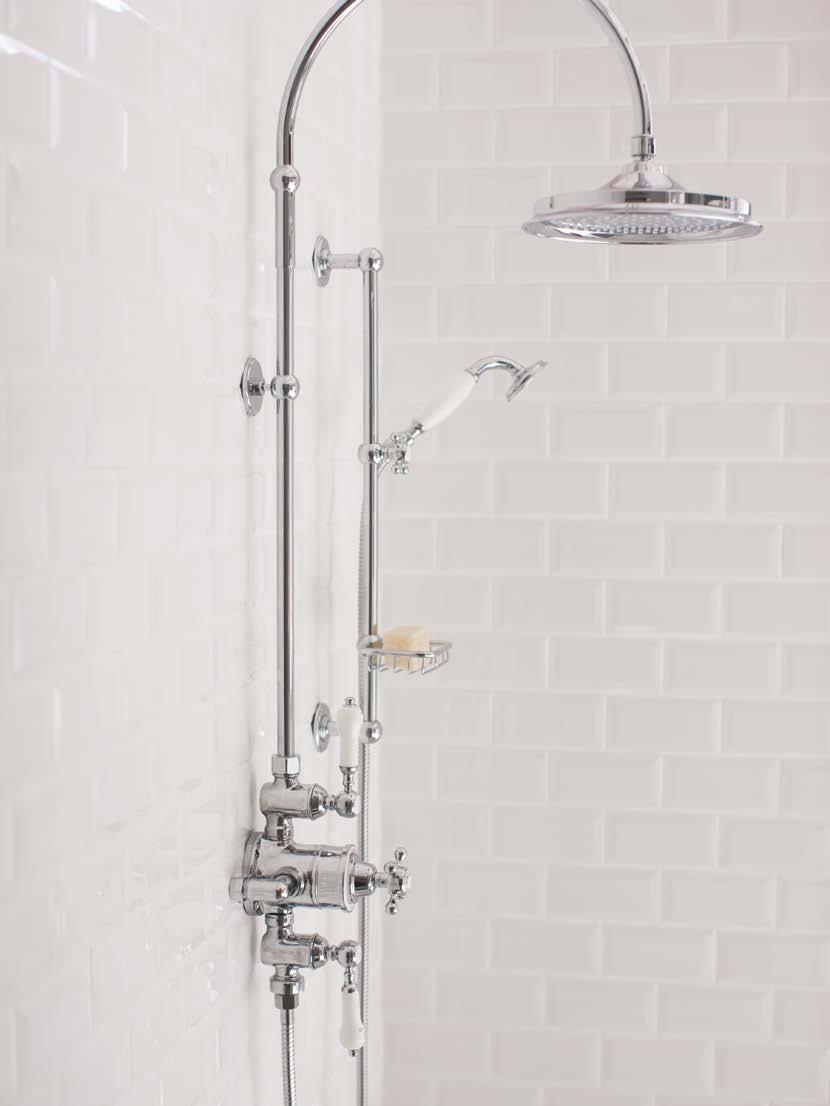 40, Avon exposed thermostatic shower valve, vertical riser, curved shower arm, 9 shower rose, soap basket, slide rail kit and ceramic levers for dual controls 888 455.