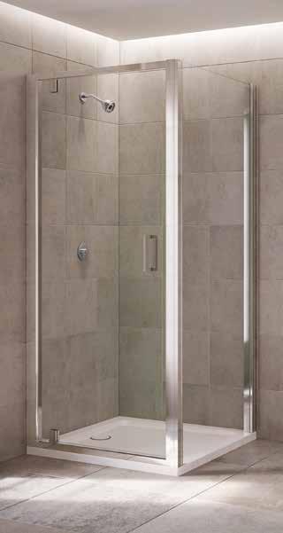 Mira Leap These elegant frameless doors pivot on discreet hinges enabling part of the door to open into the enclosure, helping you save space in your bathroom.