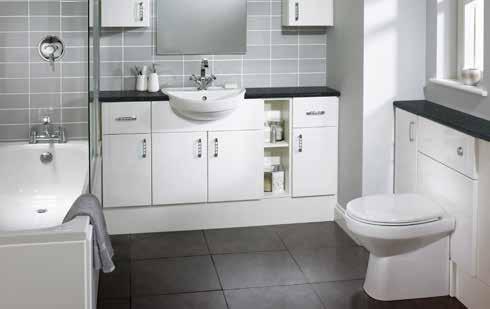 Nabis Style White Gloss Finish FURNITURE FITTED New style slab pressed door to add a luxurious look and a fresh/contemporary feel to the room. WASHBASIN UNIT C22420 600mm 236.7 C22421 700mm 24.