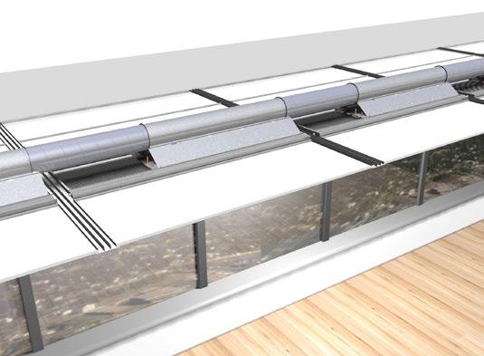 The plenum in the PACIFIC is designed so that the runs of connected ducting are always well above the profiled T-sections of the load-carrying ceiling grid system. This offers several advantages.