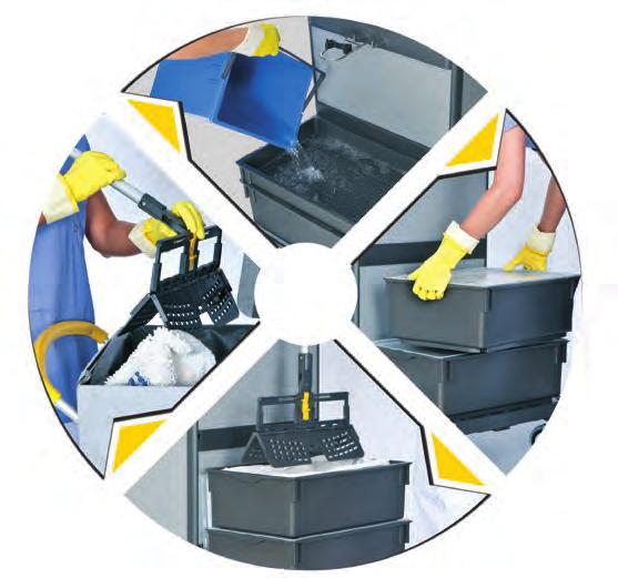 cleaning chemicals no cross contamination, as cleaning textiles are pre-moistened with clean solution and disinfection solution 1 4 2 3 1 2 Stack the mops in the boxes after washing.