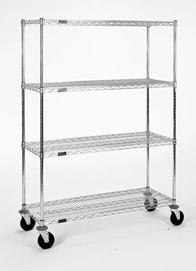 All units feature four 18 legs with foot plates, one three-sided channel frame, and one wire shelf.
