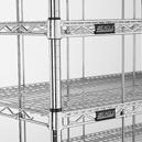 Standard unit consists of two 14 x 48 wire shelves, one 3-sided channel frame, eight removable dispensing bars and four 74 posts with 30 outrigger feet for stability.