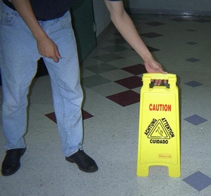 For classrooms and other hand mopped areas assemble a mop stick with a clean rayon mop.