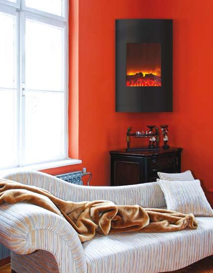 This unique, vertical convex electric fireplace can be mounted flat against the wall or in a
