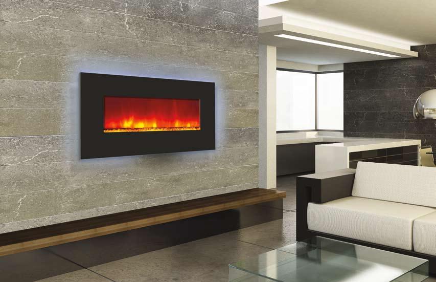 WM-BI-34-4423 Electric Fireplace with Cobblestone Blue back-lit light and Harvest Moon fire glass burst of colour WM-BI-34-4423 SPECIFICATIONS WM-BI-34-4423 Warm up any space with the sleek and