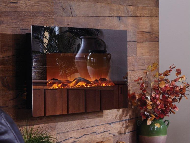 Mirror Onyx Wall Mounted Electric Fireplace MIRROR ONYX Wall Mounted Electric Fireplace - 80008 PRODUCT HIGHLIGHTS: Mirrored glass hides the logs within when flames are powered off Includes two