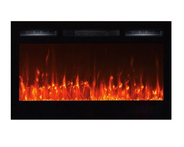 Sideline36 36 Recessed Electric Fireplace SIDELINE 36 Black Recessed Electric Fireplace - 80014 PRODUCT HIGHLIGHTS: 36 inch smokeless & ventless wall-mounted recessed design Yes it heats, with two