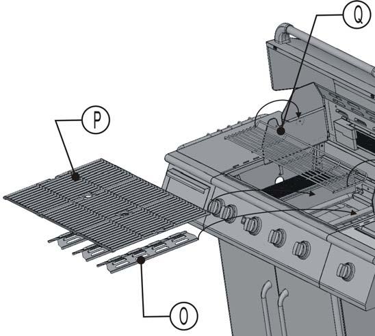 Step 13 (Heat plate, cooking grid and warming rack assembly) a) Place the heat plates (O) onto the heat plate