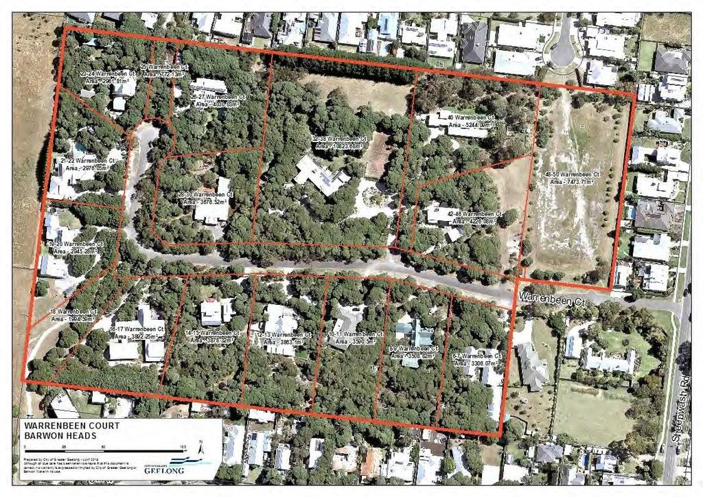Figure 19: Warrenbeen Court Aerial Map ESO 6 requires a permit to remove, destroy or lop vegetation indigenous to Victoria in most circumstances, as well as a permit for buildings and works affecting
