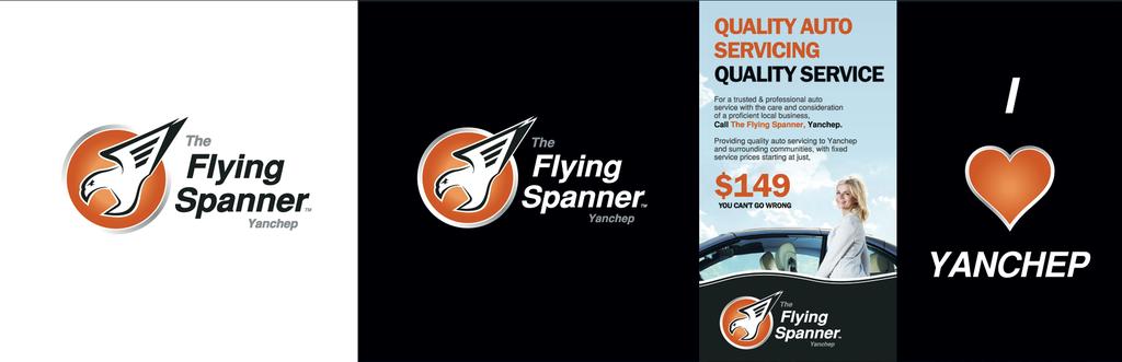 CLIENT THE FLYING SPANNER 11 PROJECT RE-BRANDING & ASSOCIATED MEDIA New company image / brand concept for an independent vehicle mechanic & services organisation.