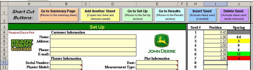 Position data may be added or deleted using Short Cut Buttons above the data entry columns.