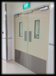 SUBDIVISION OF BUILDING SPACES AMBULATORY HEALTH CARE SEPARATION FROM OTHER TENANTS: 1-hr FRR walls (minimum) slab to slab Doors such as 1 ¾ thick solid-bonded wood-core doors and equipped with