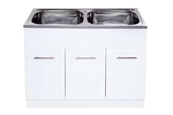 laundry cabinets 795 475 45L Timber White gloss laundry cabinet & s/steel tub SLTC627, with