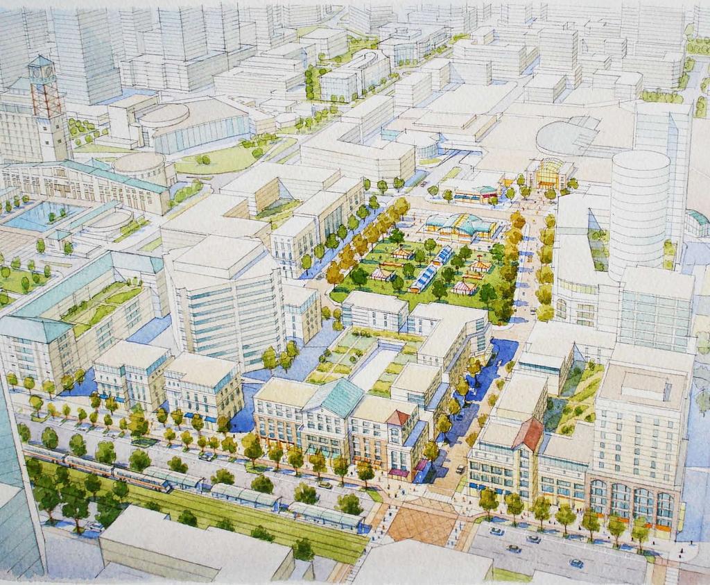 The Main Street District Vision To create a true piece of active lively pedestrian-oriented urban fabric in the heart of the emerging downtown that would serve as a model, catalyst and attractor for