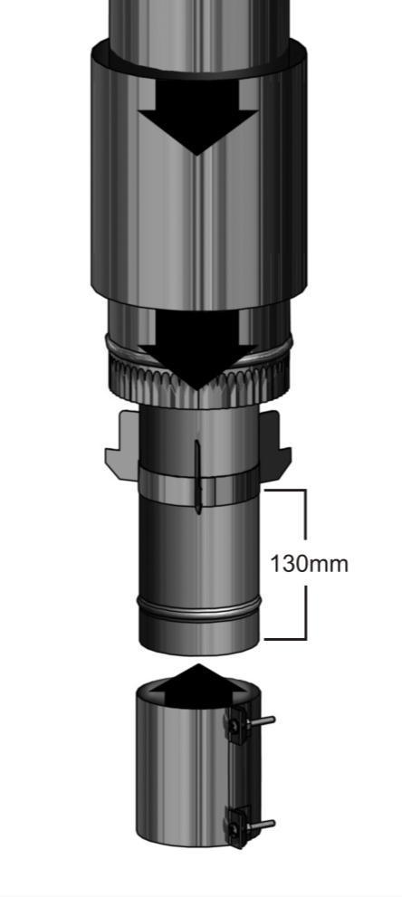 These act as spacers for the 150mm flue and should be attached half way along each section of flue. The bottom section is similar to the top assembly.