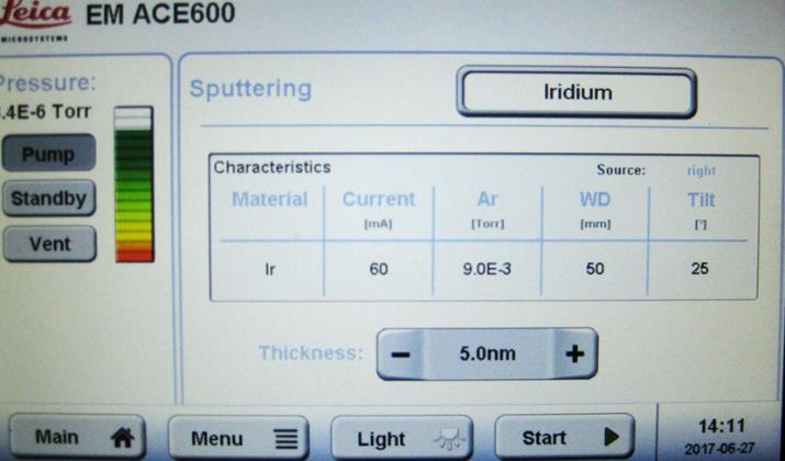 Figure 8: Iridium sputtering 3. Press Start to begin coating process. 4.