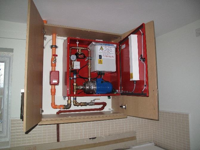 Pre-installation stage - Sprinkler factors affecting building design In two schemes a booster pump unit has been located inside a kitchen