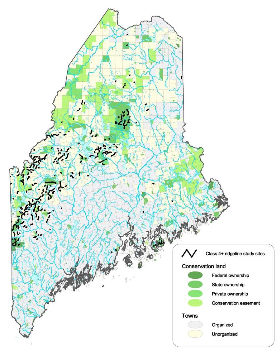 Map 2 Ridgelines included in Maine wind siting analysis.