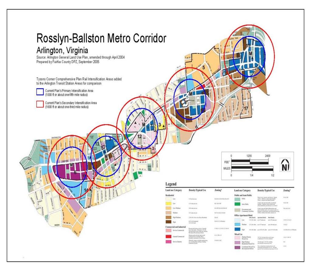 Clarendon Metro Station- Arlington County, VA In 1977, Arlington County established an overall plan to focus development along the three mile Rosslyn-Ballston Corridor.