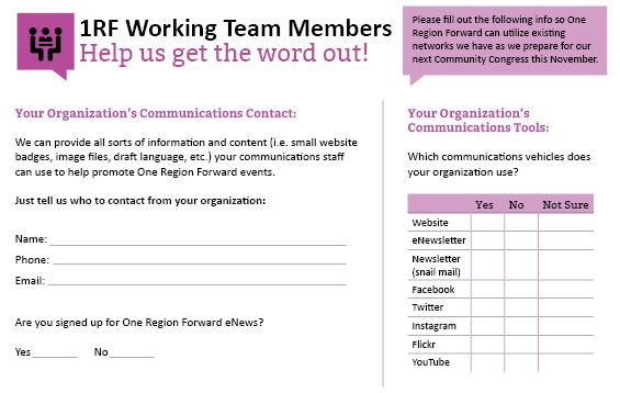 Transportation & Mobility Working Team Help us get the word out!