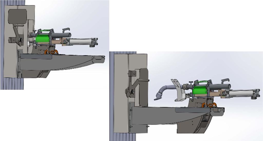 Liquor station insert and retract from opening Operator has 3 simple step to remove sprayer from firing position after liquor shut off, minimizing time in front of opening