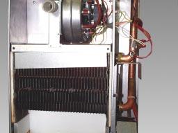 Fig. 48 C A A B 7. Heat Exchanger (fig. 5) a. Lift fan and flue hood assembly "a" out of boiler, remove all connection from the fan, noting positions. b. Remove air pressure switch "b".