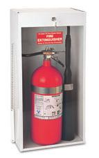 Surface-Mounted Fire Extinguisher Cabinets Make your extinguishers readily available while keeping them safe from potential vandals Complete with cylinder lock keyed alike Baked white enamel finish
