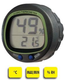1 C The therma-hygrometer incorporates a clear custom LCD with C, %rh, max/min, hold and dew point indication. An auto power-off facility turns the instrument off after 10 minutes non-use.