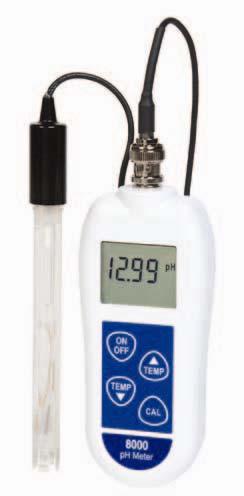 8000 HAND HELD PH METER 8100 HAND HELD PH METER KIT The 8000 ph meter features an easy to read, LCD display and is supplied with a general purpose combination glass electrode and carrying case.