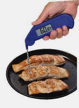 GOURMET FOLDING PROBE THERMOMETER The water resistant Gourmet folding probe thermometer (FPT) is an easy to use instrument incorporates two push button switches, max/min and on/off.