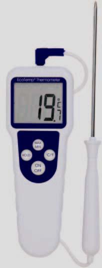 5 x 110mm) that conveniently folds back into the side of the instrument when not in use Colours Options 0 White ECOTEMP MAX/MIN THERMOMETER This EcoTemp digital catering thermometer is ideal for