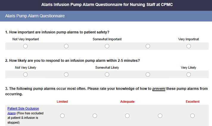 Infusion Pump Alarms Reports/observations of frequent alarms