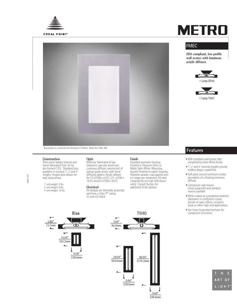 Decorative Elevator Sconce Electrical: 27w Line Voltage per EE Lamp: (1) 27w T5HO, 3500 K (page 1 of 2) Source: Compact Fluorescent Elevator /Lobby FOCAL POINT
