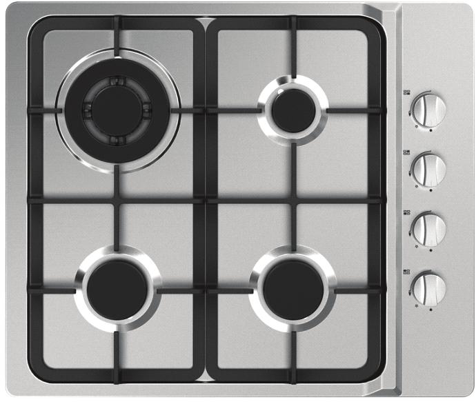 60cm Gas Cooktop 60G40ME403-SFT Stainless steel Automatic ignition NG,LPG Cast iron pan supports Sabaf burners Flame failure devices 1 triple burner 3.