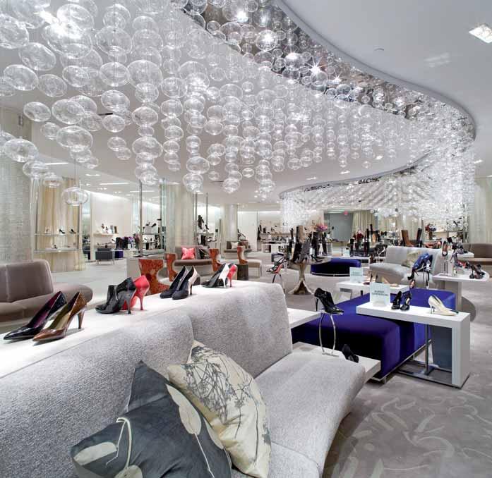 The famous ladies shoe department at Saks Fifth Avenue, New York, has been designed using subtle, neutral colours and