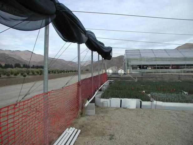 Install interior heat source Shadehouse Construction: 1. Set poles in ground at 3-4 m spacing 2.