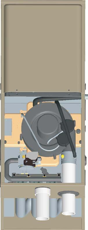 For 060 & 080K input furnaces, the condensate drain is plumbed toward the right casing outlet from the factory.