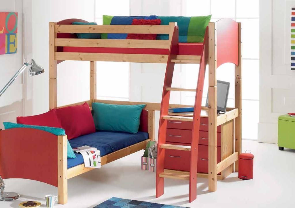 HIGH SLEEPER Starter Bed and High Sleeper Conversion in Honey/Red.