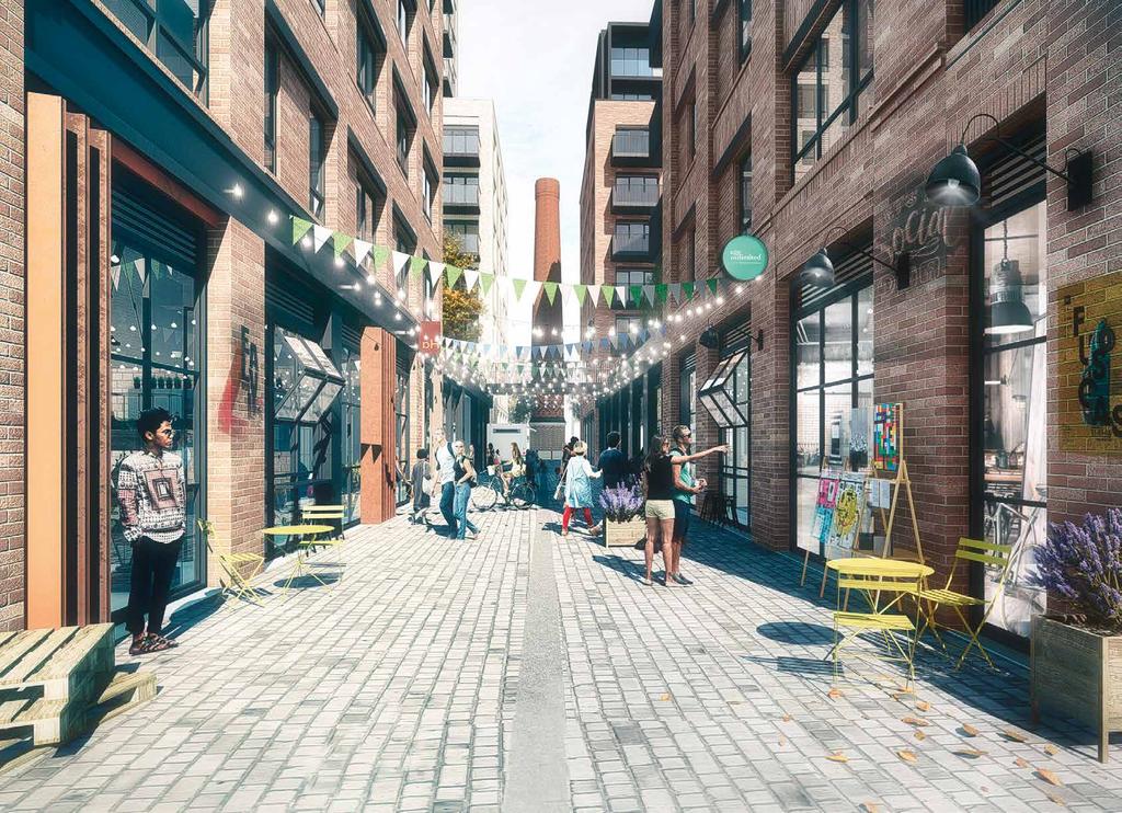 OUR PROPOSALS View from Parkhouse Street down new street towards retained chimney Plan of site showing proposed uses The Camberwell Union will focus on creative industries that complement the