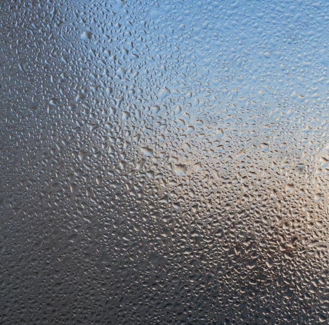 Condensation Water vapour remains undetectable while floating in warm air but when it comes into contact with cold surfaces such as windows, mirrors and tiles, condensation occurs as the vapour turns
