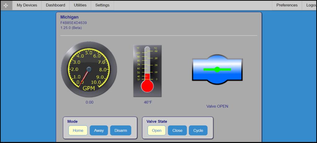 Dashboard Gauge displays real time flow information Leak