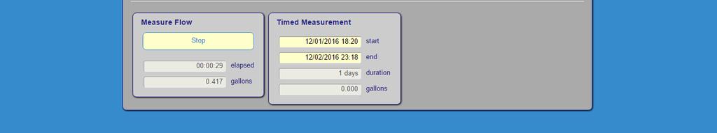 Utilities Measure Flow is a stopwatch feature that allows user to view the amount of water that has been used over a period when the feature is engaged.