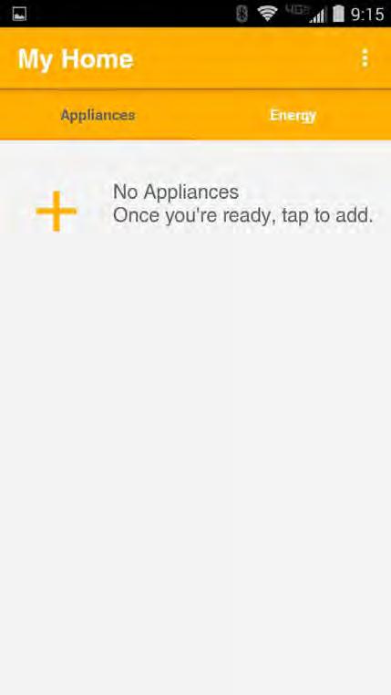 5. Add Appliance: After the account has been created, the home screen will alert the user that there are no appliances registered to the account.