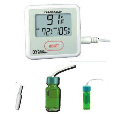 Refrigerator/Freezer Traceable Dual Thermometer Dual-probe thermometer gives accurate readings of two separate areas in refrigerators/freezers Two-part display shows F or C probe temperatures in