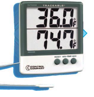 Traceable Big-Digit Memory Thermometer View ambient and probe temperatures from 25 feet Dual display permits reading ambient and probe temperatures simultaneously,