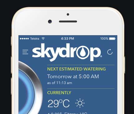 All in the app. The intuitive Skydrop app allows you to manage your watering schedule from anywhere.