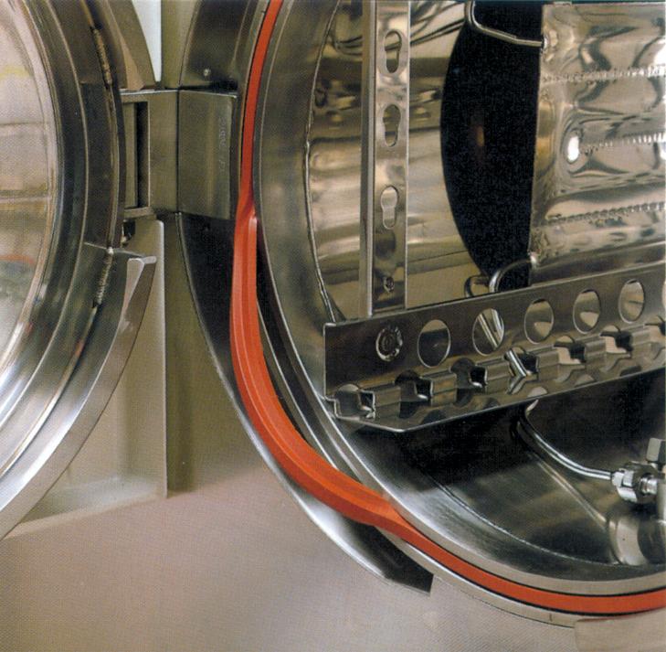 Detail of the special pneumatic door gasket (partially extracted), distinctive feature of all Fedegari sterilizers.