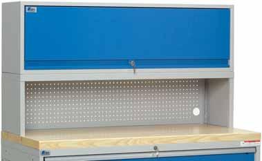 Overhead cabinets can also be easily mounted atop a stationary riser shelf for convenient support without having to mount the unit to the wall.